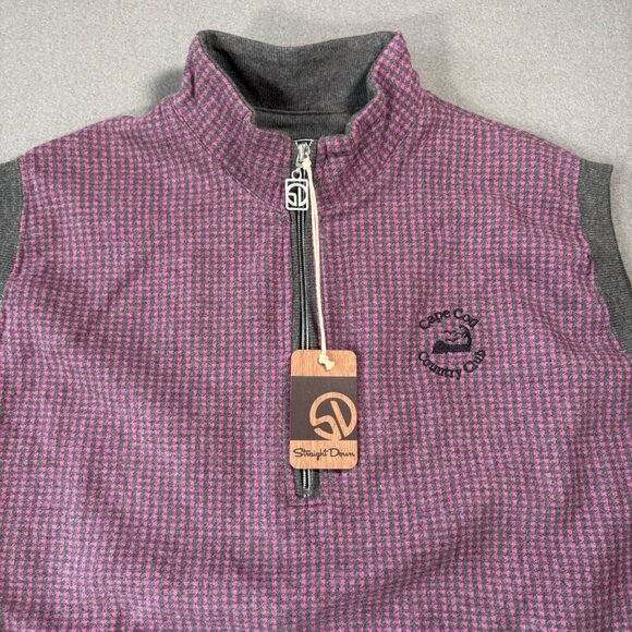 Straight Down Nantucket Mens Large Pink Gray 1/4 Zip golf pullover vest NEW NWT - Picture 2 of 15